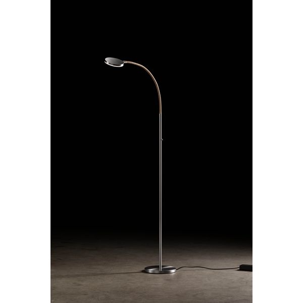 Holtkötter Leseleuchte FLEX S, mattes Aluminium, sandfarbener Textilmantel, 19 Watt Niedervolt LED, 2200 Lumen, 2700 Kelvin warmweiß, Tastdimmer
