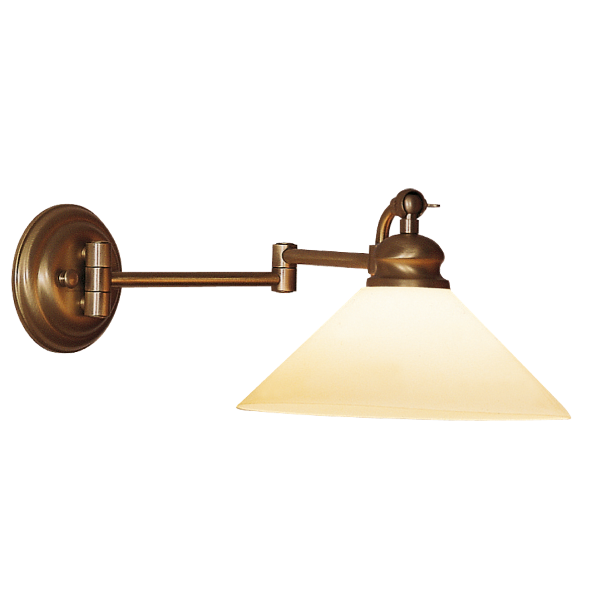 Anno 1900 Wandleuchte Leseleuchte verstellbar Messing brüniert oder gebürstet E27 mit Lampenglas Opal weiß Landhaus