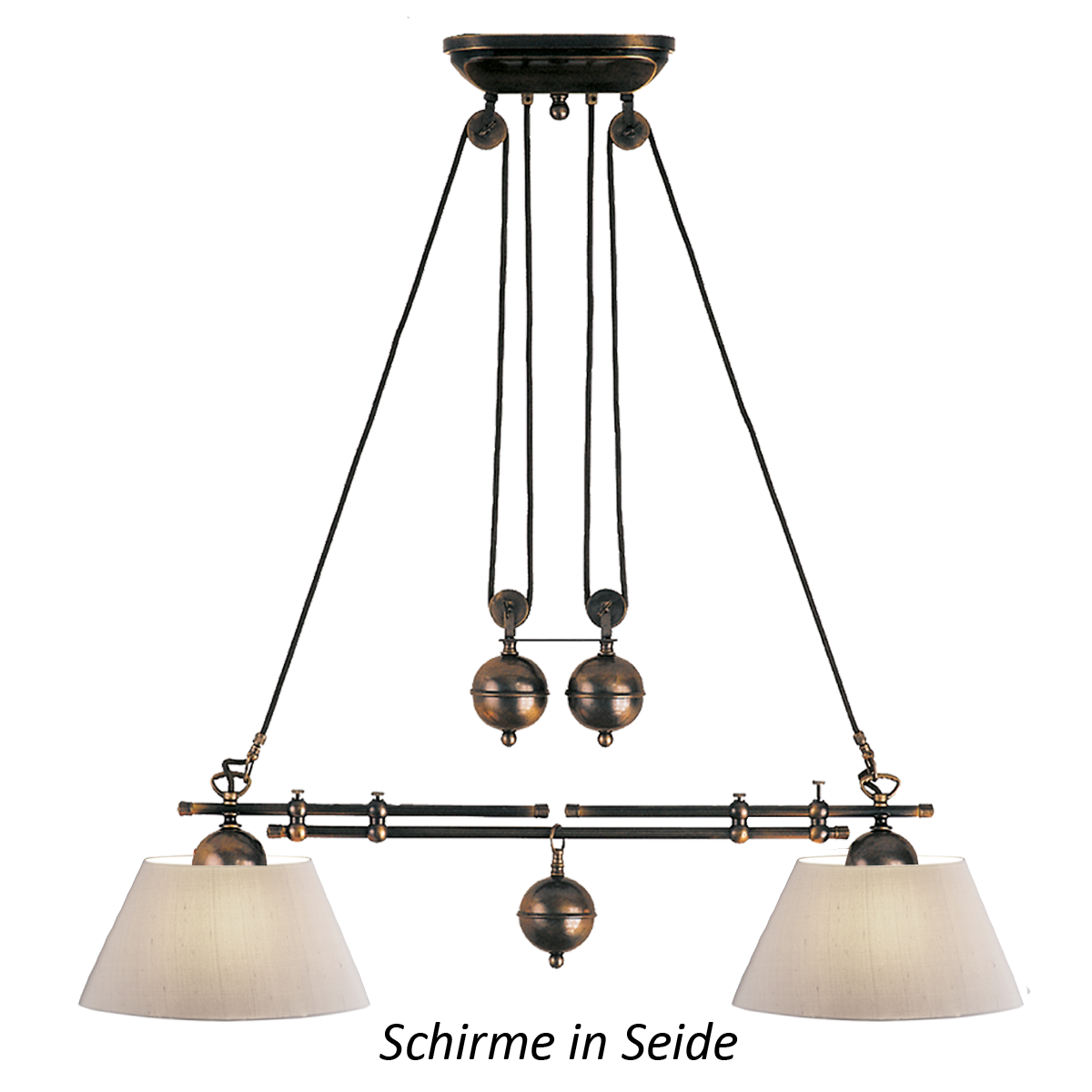 Menzel Anno 1900 Zugleuchte E27 Seide 30cm, Breitenverstellung in Messing brüniert oder gebürstet
