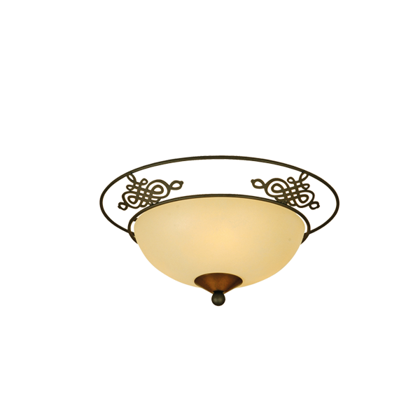 Menzel Stella Deckenleuchte D=37cm mit Zierelementen max. 3 x G9-40W Eisen braun-schwarz. Mit Scavo Glas D=30cm