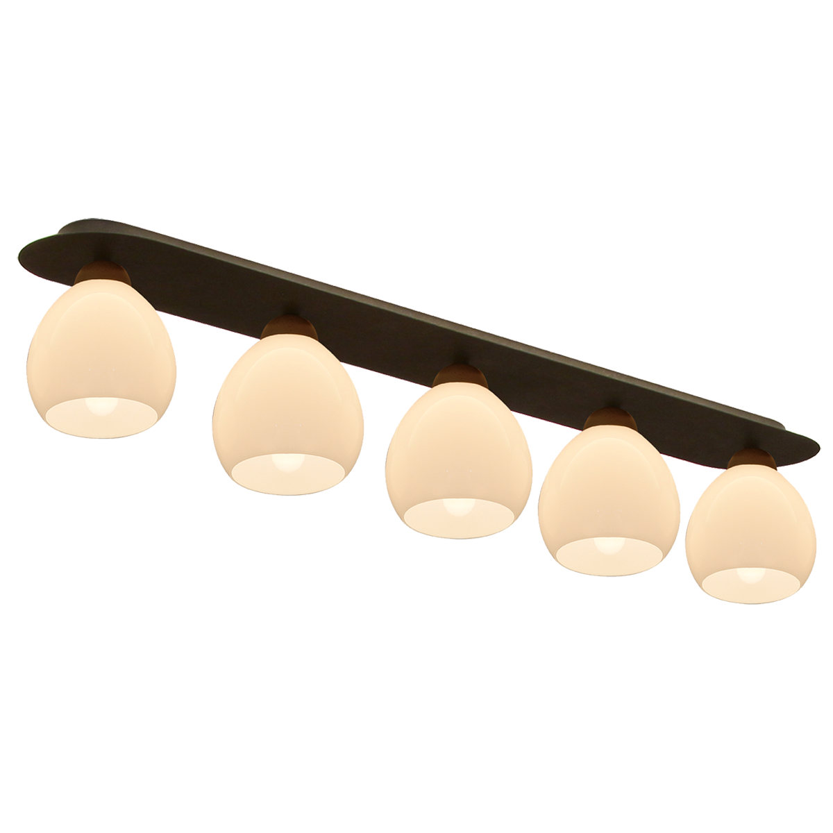 Menzel Pusta längliche Deckenleuchte L=100cm 5 flammig E27 Eisen braun schwarz mit Opal Glas für das Landhaus