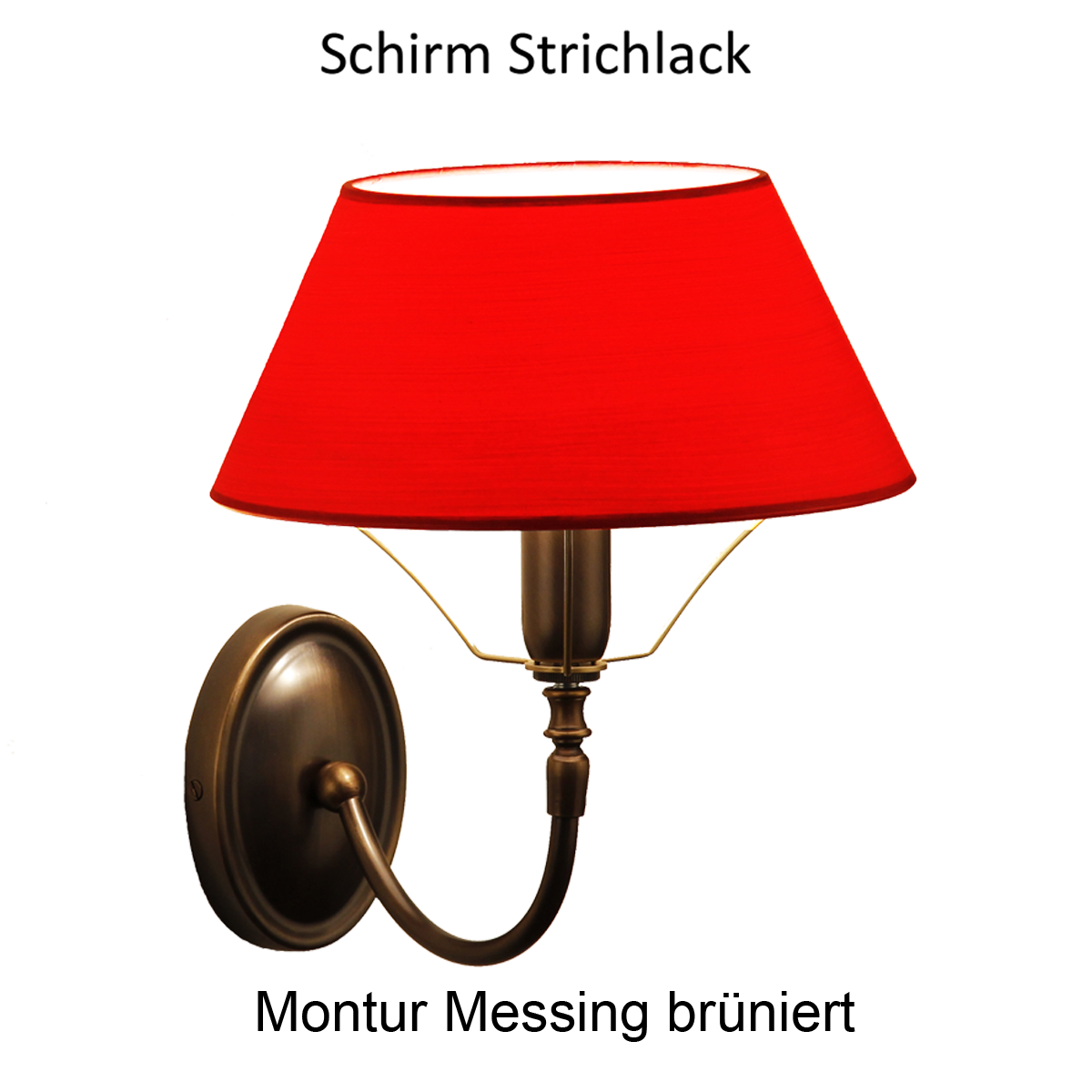 Living Wandleuchte ovales Rückenschild Messing nach Wahl mit rundem Lampenschirm in Strichlack Farbe nach Wahl