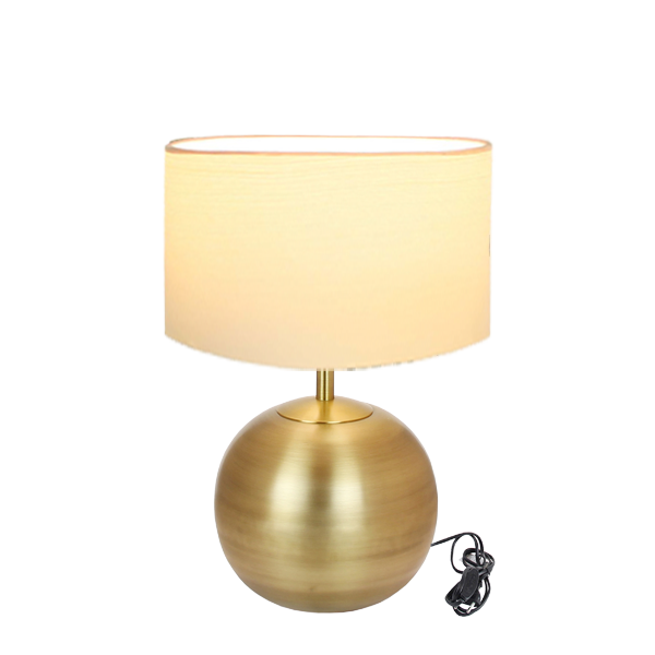 Kaheku Tischlampe Kugel, Fuß Messing H=60cm, Strichlack-Schirm creme