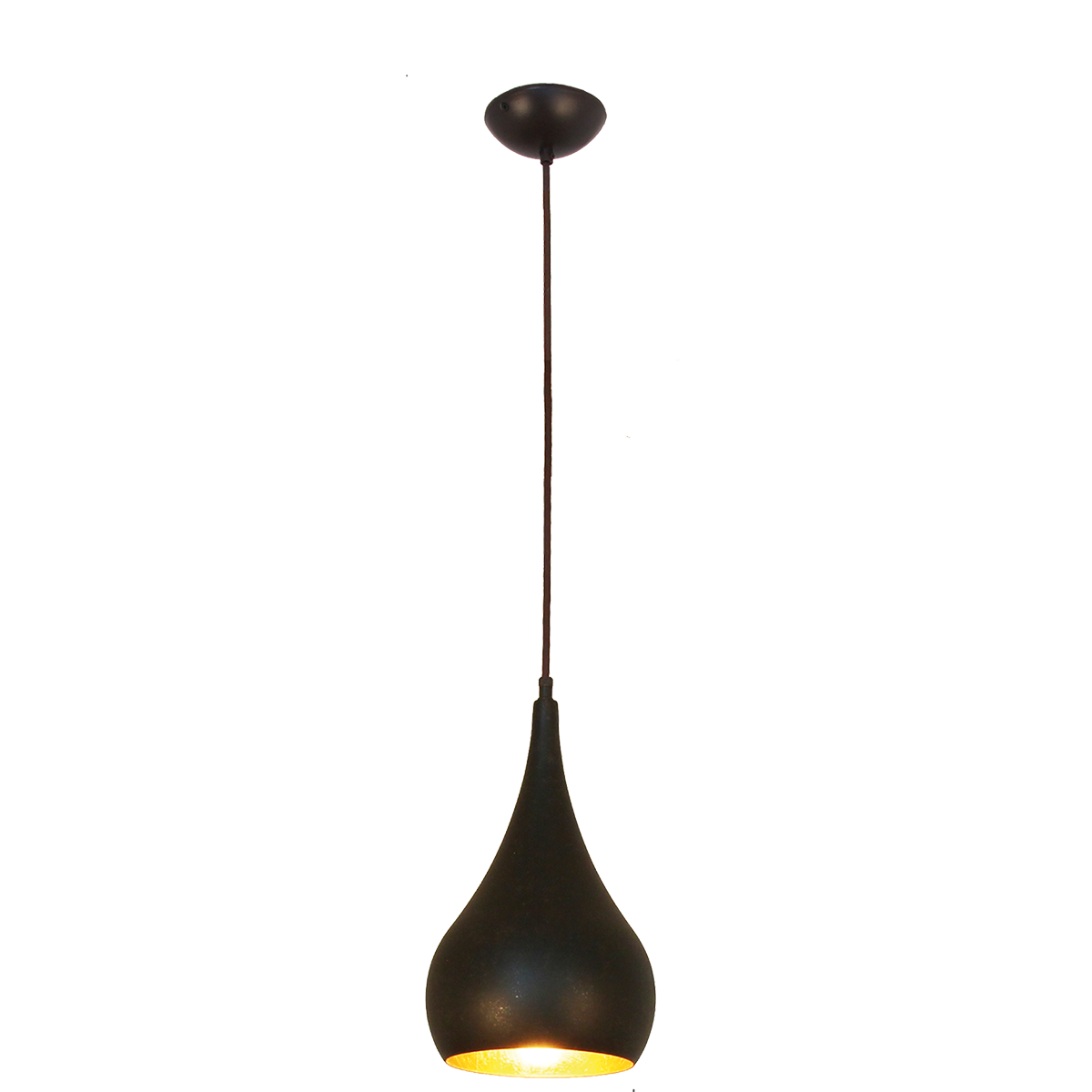 Solo Pendel Hängeleuchte E27 schwarz braun Innen Blattgold Form Zwiebel Lichtöffnung D=16cm Textilkabel