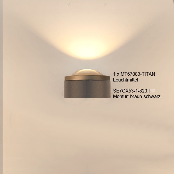 Wandleuchte 1 x GX53 für wechselbares LED Leuchtmittel, Eisen Farbe nach Wahl, incl. LM ( Megatron Pro 7W, 500L, 2700K, 90°) Rand nach Wahl