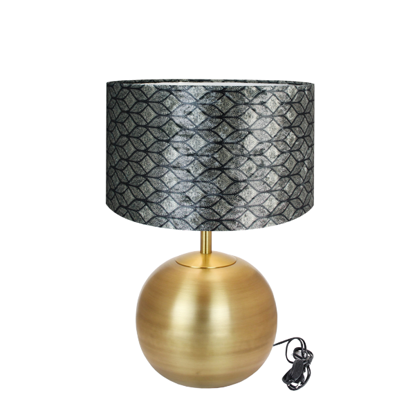 Kaheku Tischlampe Kugel, Fuß Messing Matt, Samt-Schirm schwarz "Retro Blüte"