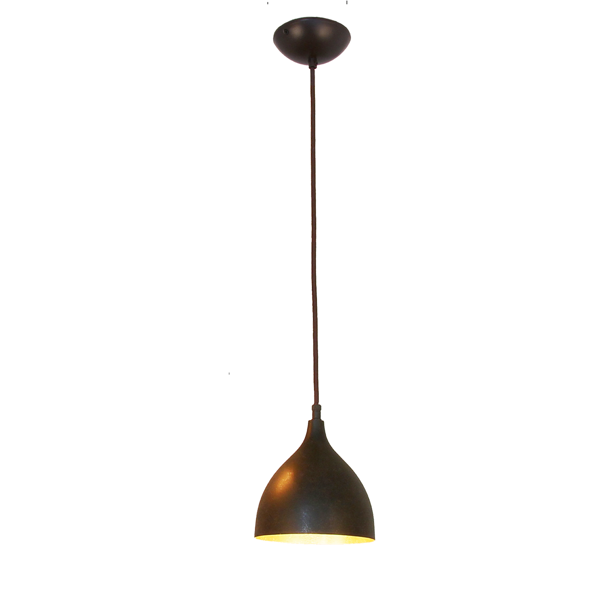 Solo Pendel Hängeleuchte E27 braun-schwarz Innen Blattgold Form Kuppel D=16cm mit Textilkabel