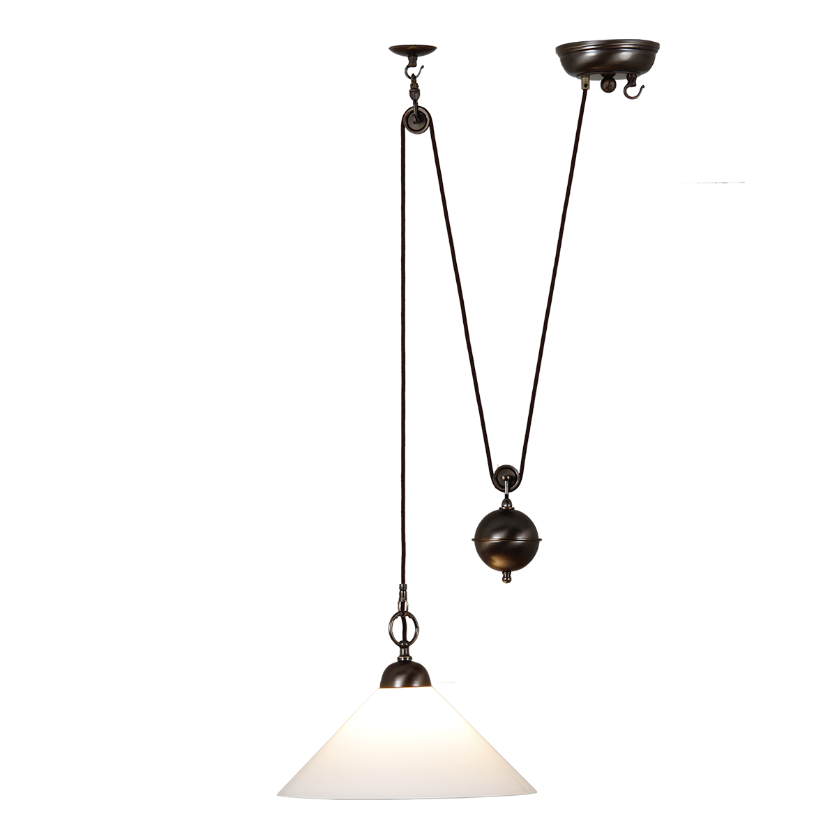 Menzel Anno 1900 Zugleuchte E27 Opalglas 39cm, in Messing brüniert oder gebürstet