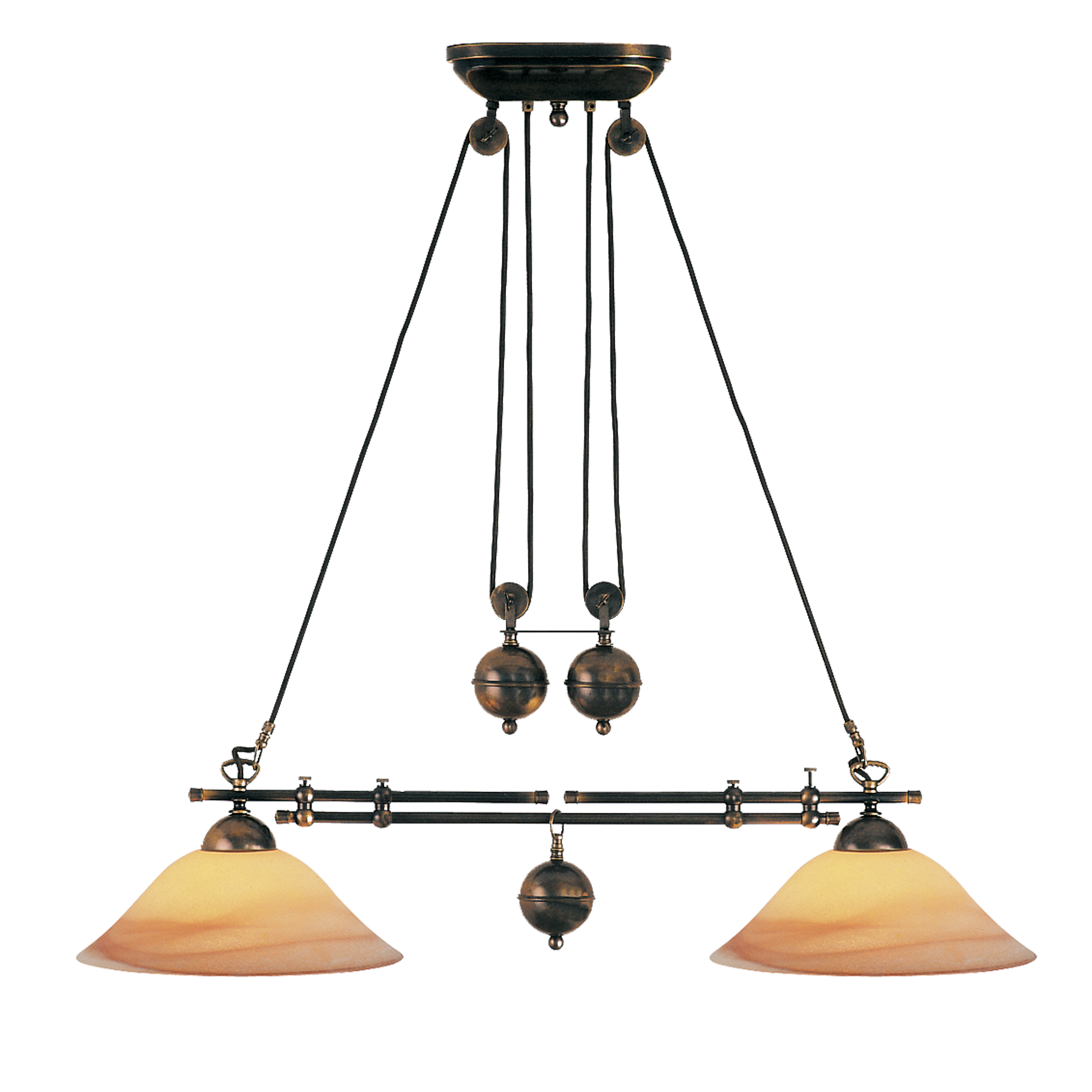 Menzel Anno 1900 Zugleuchte E27 Rauchglas 30cm, Breitenverstellung in Messing brüniert oder gebürstet