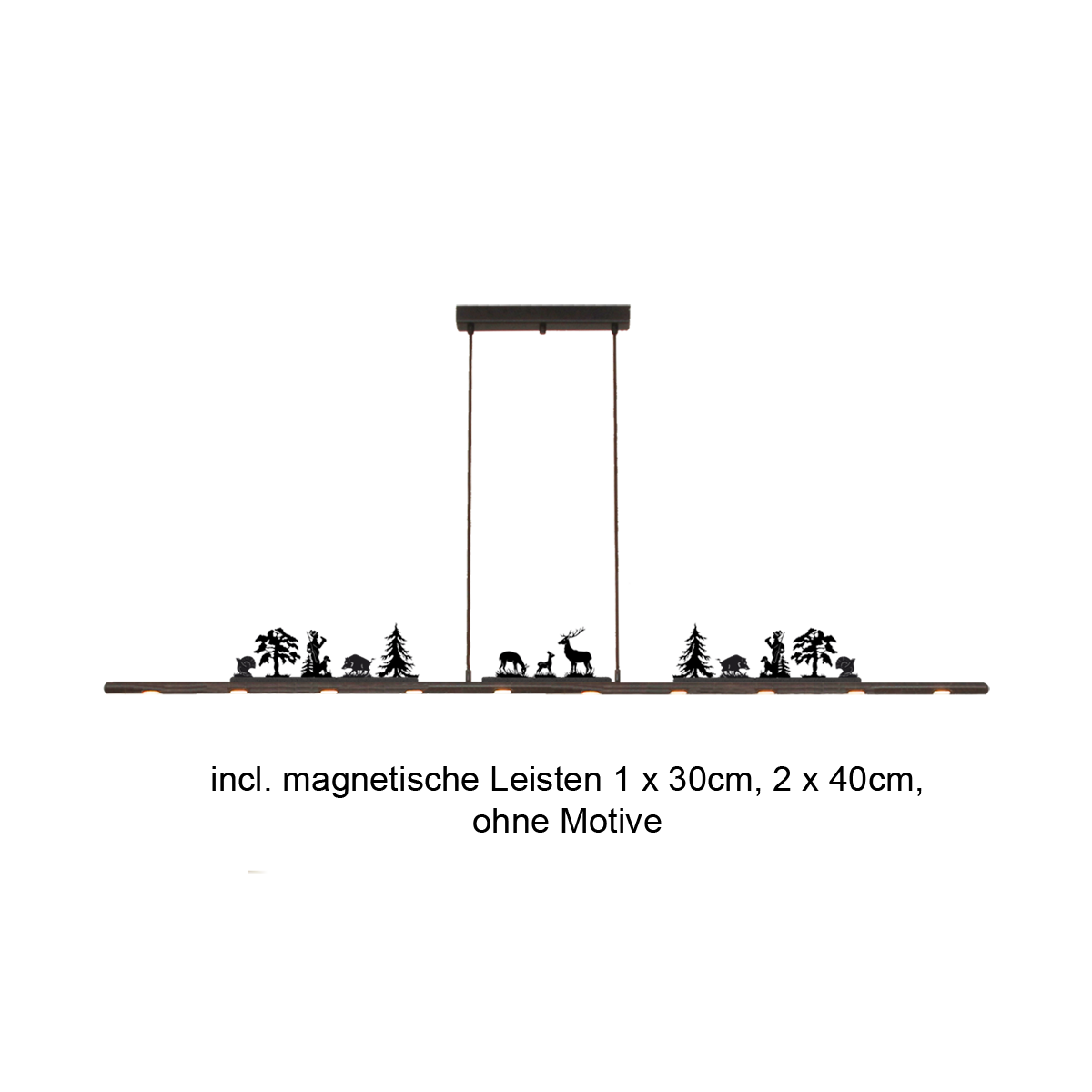 Themen Anteo LED Hängeleuchte B=160cm für Tisch über 200cm, Eisen braun schwarz mit abnehmbaren Magnetleisten