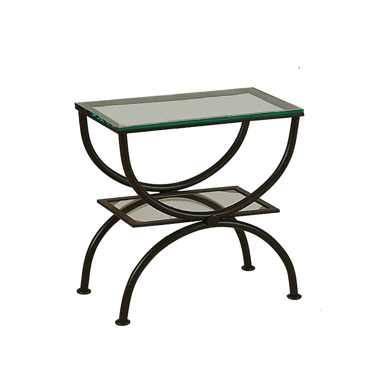 Menzel Rechteckiger Country Beistelltisch 50 x 30 cm H=50cm mit Glasplatten Eisen braun schwarz uni