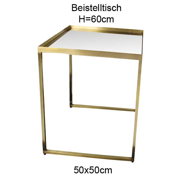 Beistelltisch, H60cm, Messing, Oberfläche Spiegelglas