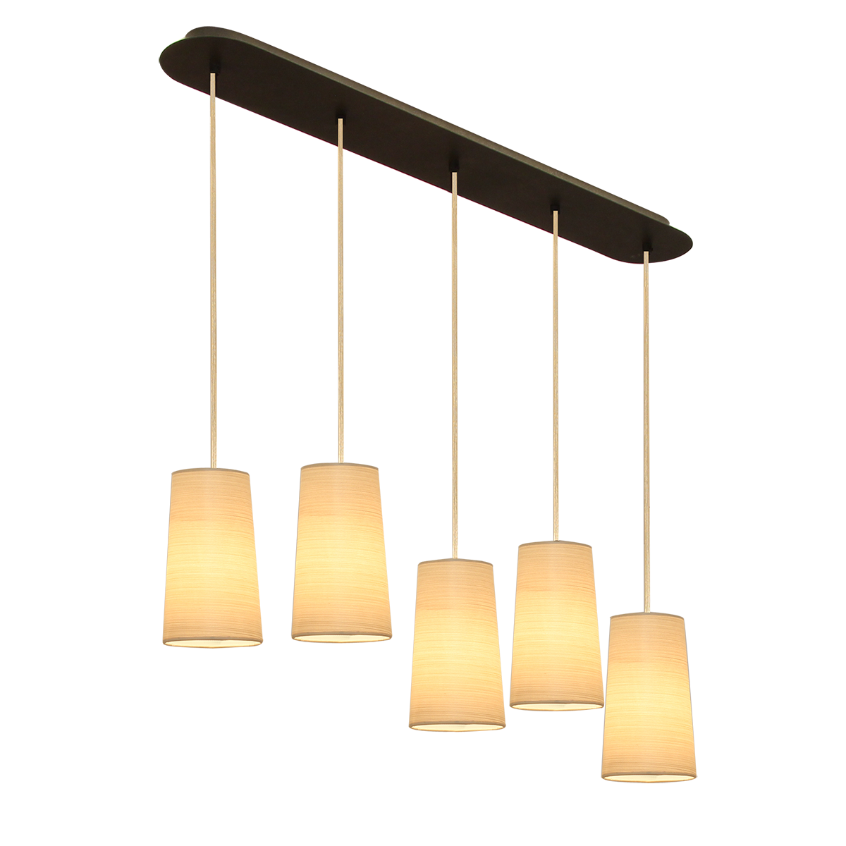 Flair Gehänge Esstisch Hängeleuchte für Tische über 140cm mit 5 Lampenschirmen Strichlack creme für das Landhaus