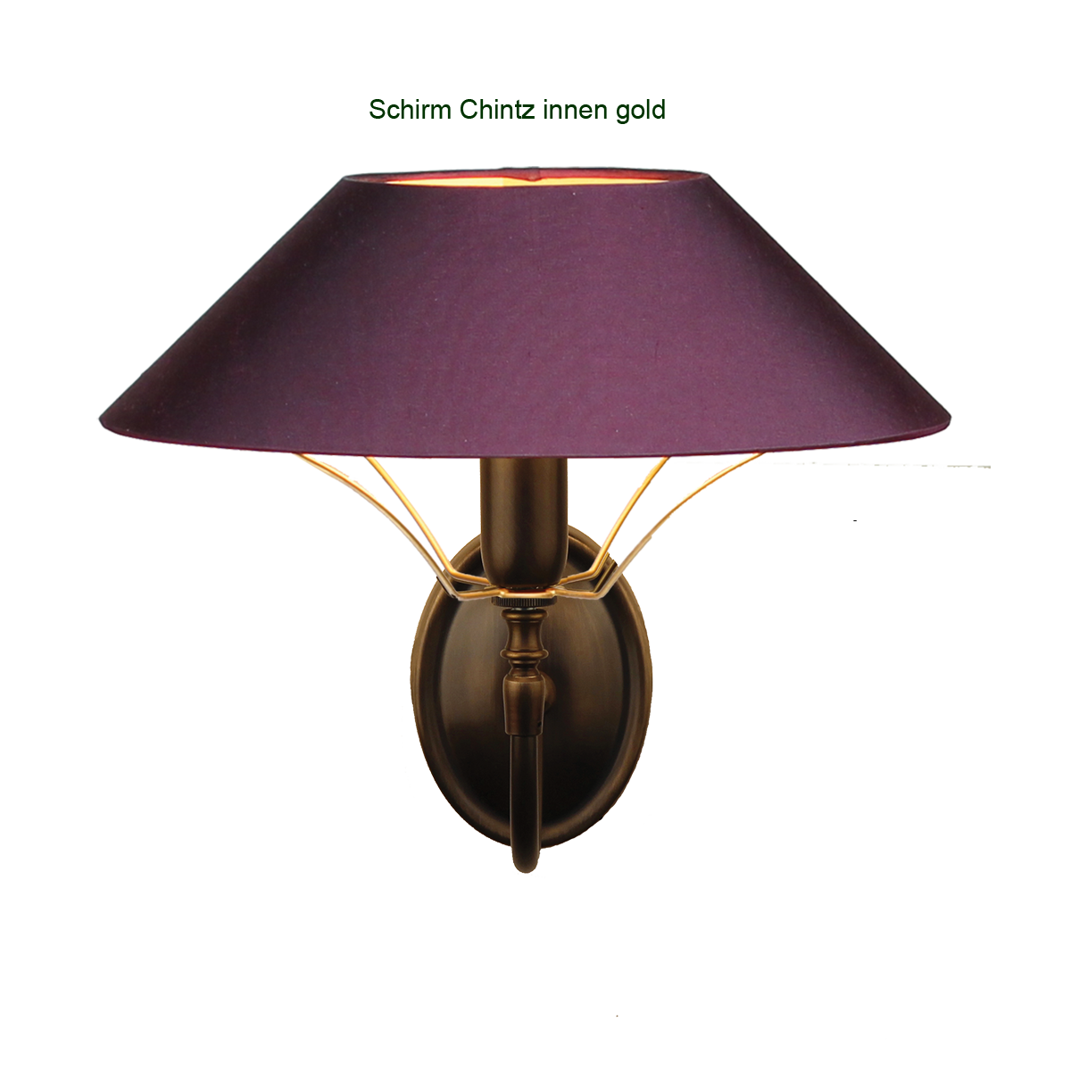 Menzel Living Wandleuchte ovales Rückenschild Messing nach Wahl mit ovalem Lampenschirm in Chintz Farbe nach Wahl