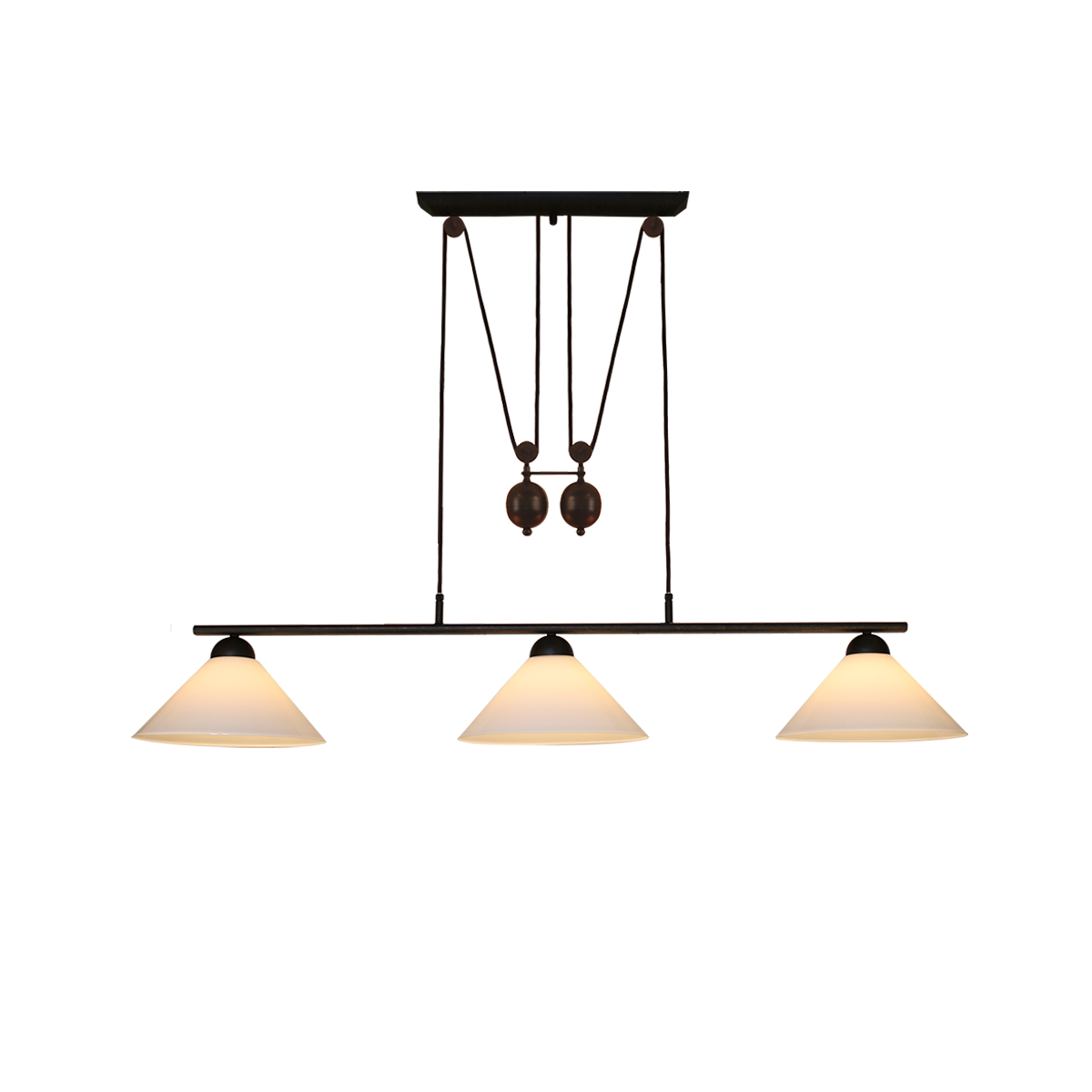 Menzel Pusta Zug B=160cm Glas Opal weiß, Eisen braun-schwarz Menzel Pusta Zug B=160cm Glas Opal weiß, Eisen braun-schwarz