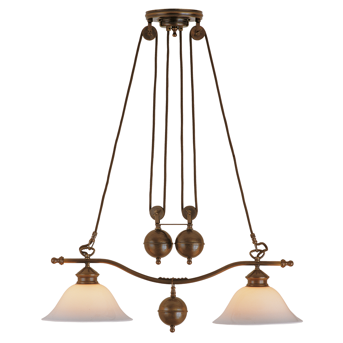 Menzel Anno 1900 Zugleuchte E27 Opalglas 25cm, in Messing brüniert