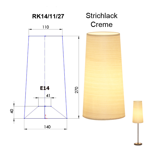 Menzel Lampenschirm konisch D=14cm Tischleuchten, Wandleuchten und Kronen E14 Strichlack Farbe nach Wahl
