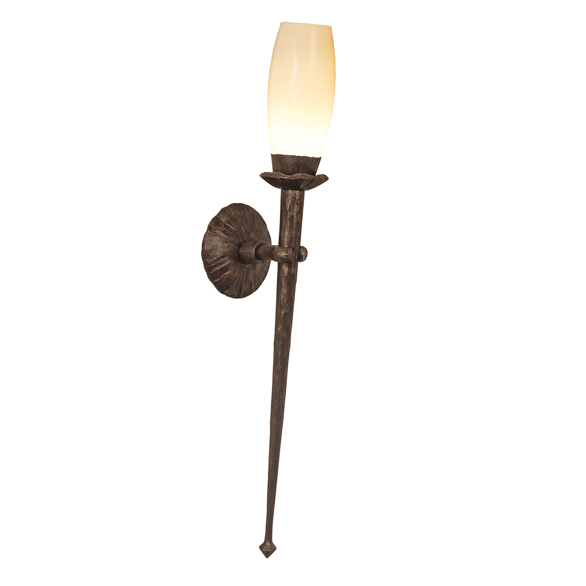Menzel Chateau große Fackel brau-schwarz Eisen geschmiedet braun schwarz gold patiniert mit Opal Glas