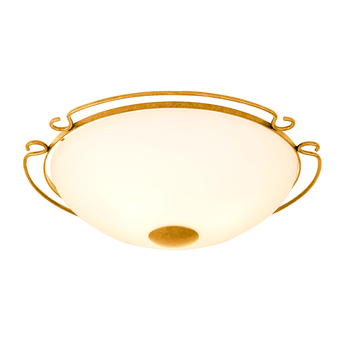 Menzel Pusta Deckenleuchte mit Zier Rand D=48cm Montur Blattgold Leuchtenglas Opal weiß D=40cm für das Landhaus