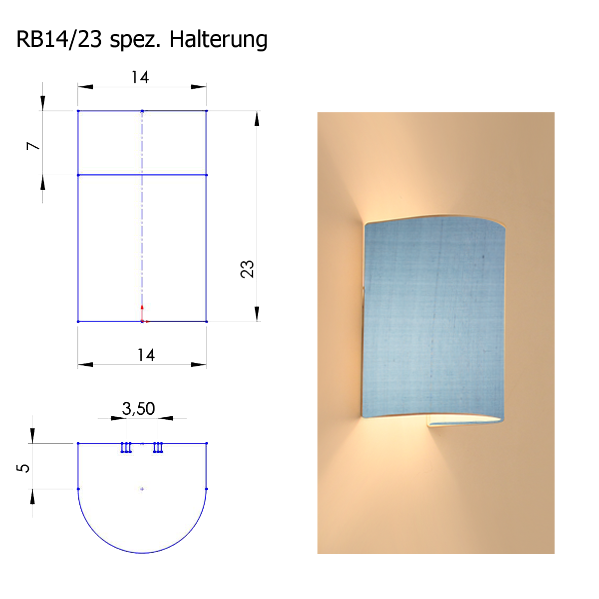 Lampenschirm Blende A, B=14cm, H=23cm Seide, spezial Halterung für Montur LI702,