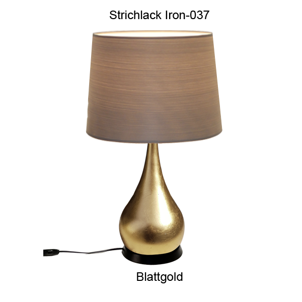 Menzel SOLO Tischleuchte Zwiebel, H=60cm, 1 x E27, Eisen Blattfarben nach Wahl, Sockel Holz dunkel, incl. Schirm Strichlack