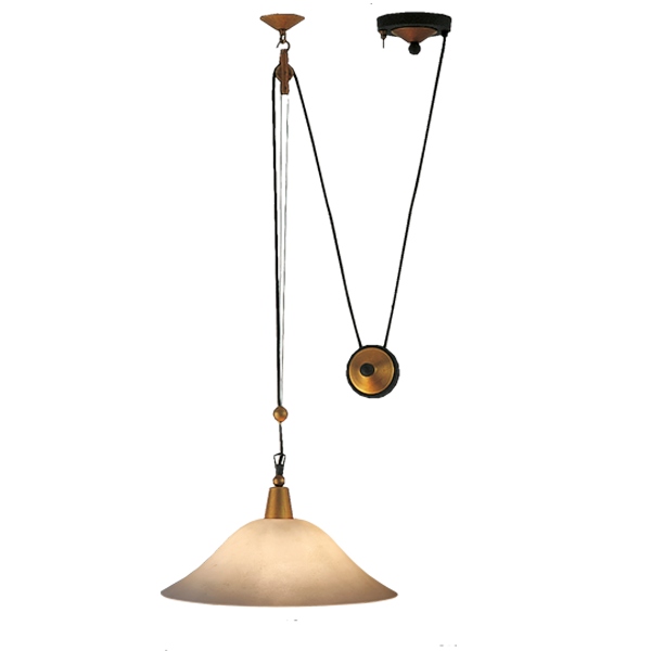 Stella Pendel höhenverstellbar Eisen farbig mit Messing Zierteilen und großem Glas Scavo uni