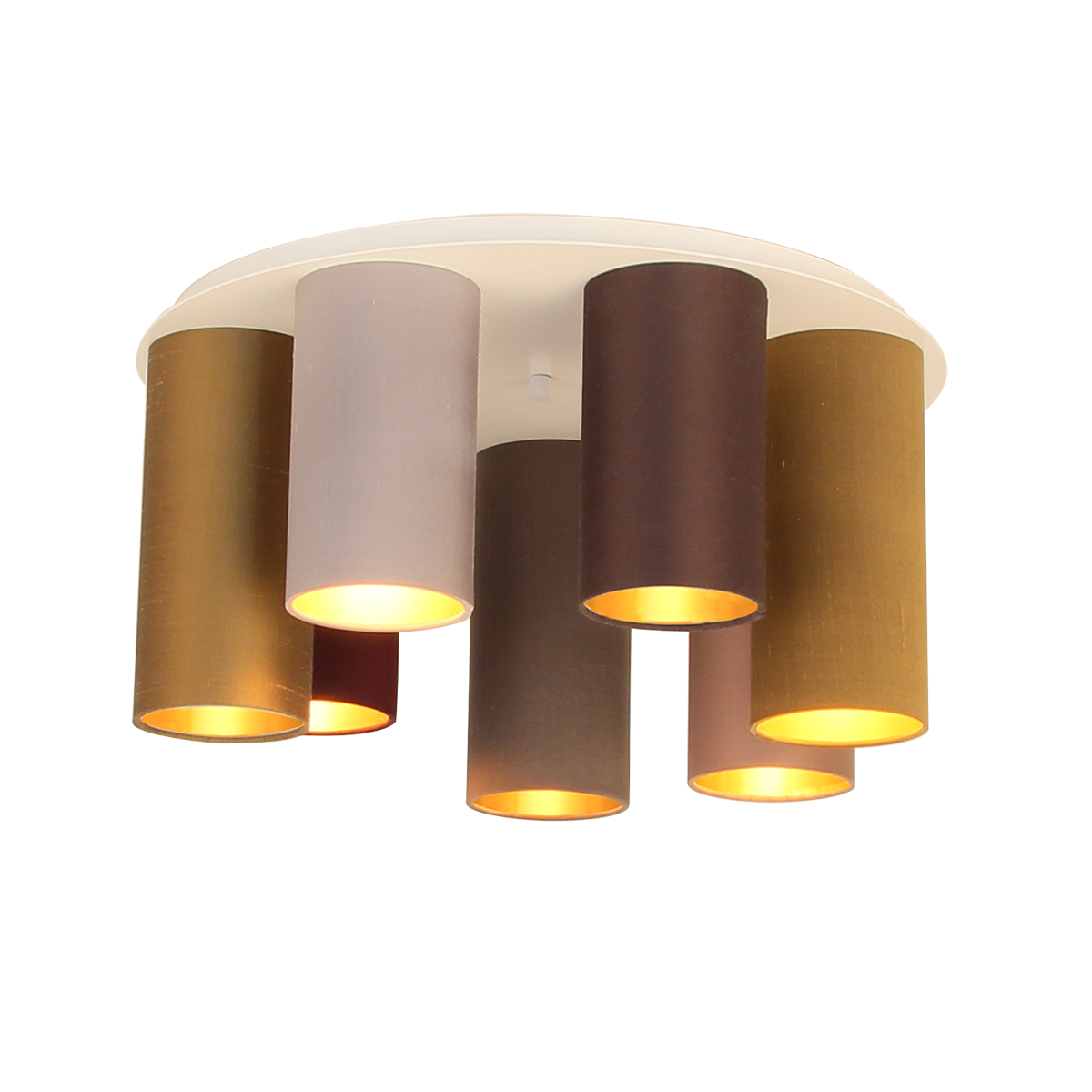 Menzel Deckenleuchte Flair rund 50cm 7 kleine Seiden Lampenschirme E14 in Tonnenform auf runder Platte für das Chalet Menzel Deckenleuchte Flair rund 50cm 7 kleine Seiden Lampenschirme E14 in Tonnenform auf runder Platte für das Chalet