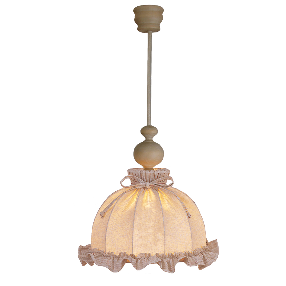 Menzel Landhaus  Pendelleuchte 40, hell gebeizt mit Stoffschirm Leinen creme uni