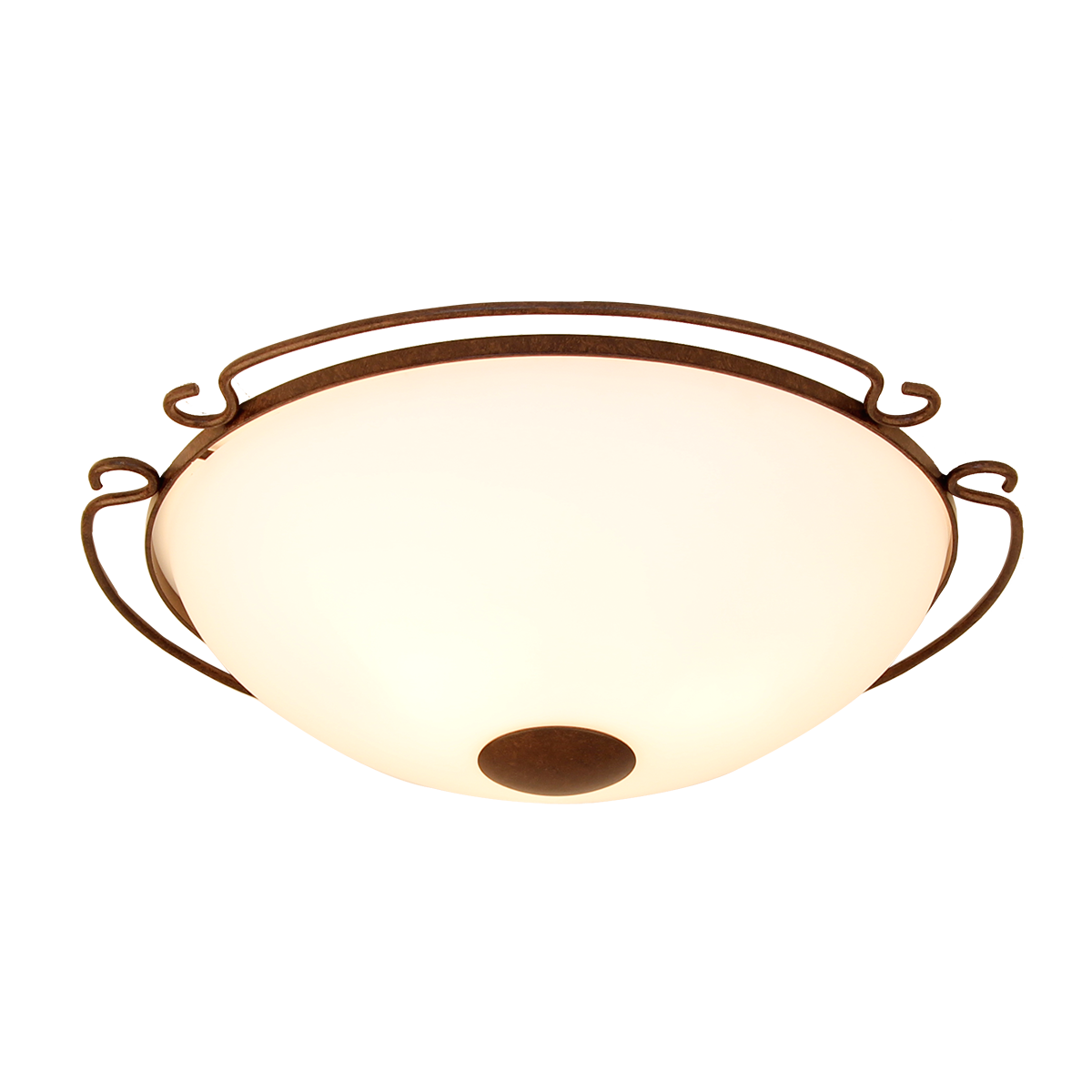 Menzel Pusta Deckenleuchte mit Zier Rand D=48cm Montur braun schwarz Leuchtenglas Opal weiß D=40cm für das Landhaus