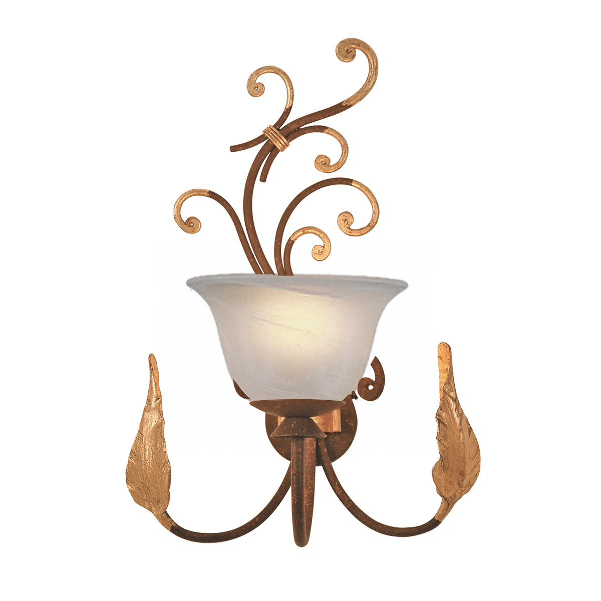Menzel Florence Wandleuchte E14, Glas Alabaster, Schmiedeeisen Florentiener Art Schmiedeeisen mit Blattgold