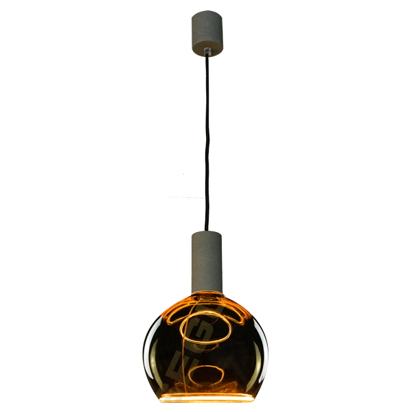 Modernes Pendel, Farbe Montur und Textilkabel nach Wahl, mit schwebendem Licht Floating Globe 200mm smokey grey