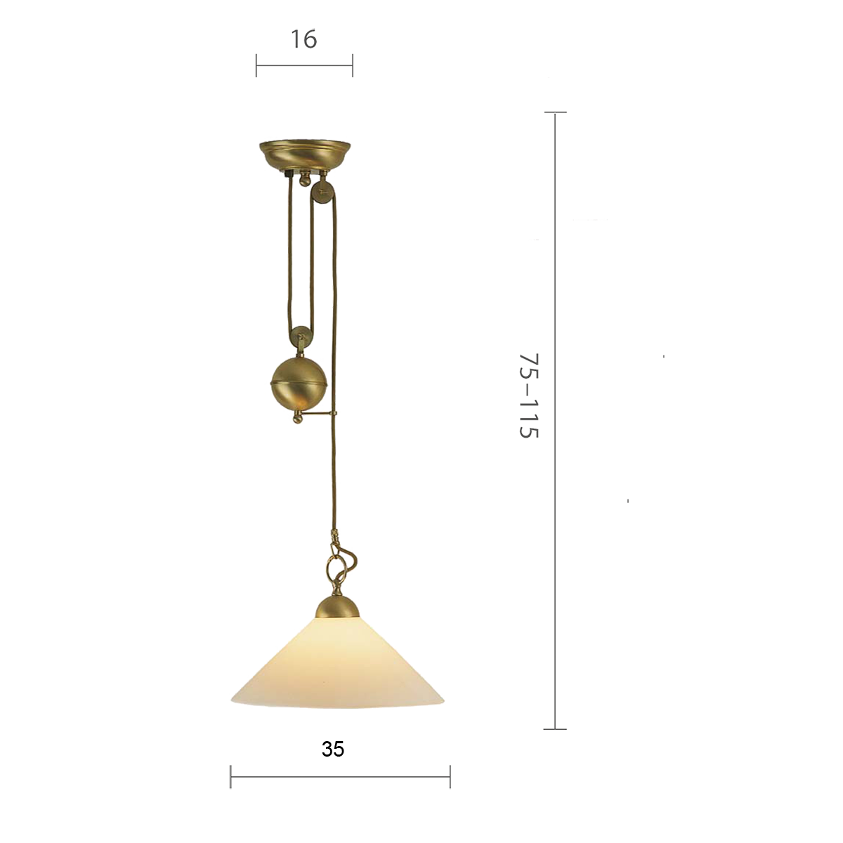 Menzel Anno 1900 Zugleuchte E27 Opalglas 35cm, in Messing brüniert oder gebürstet Menzel Anno 1900 Zugleuchte E27 Opalglas 35cm, in Messing brüniert oder gebürstet