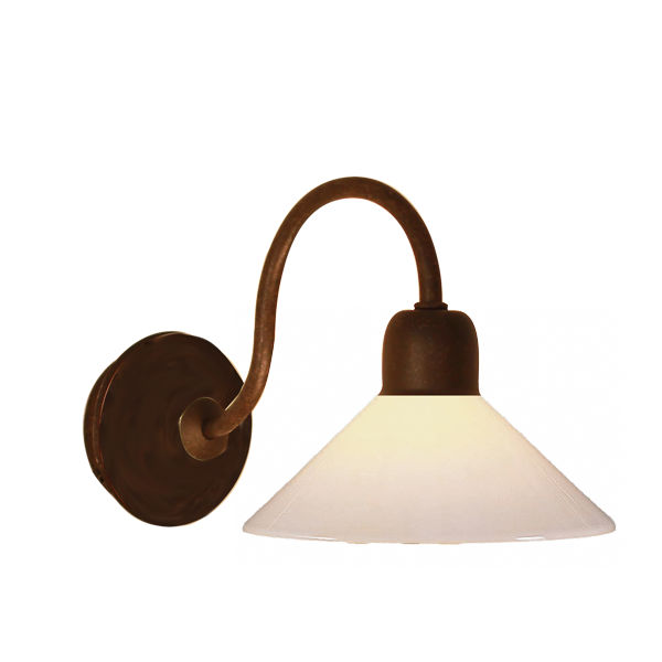 Menzel Wandleuchte 1xE14, Eisen braun-schwarz-braun, incl Opal Glas weiß D=20cm