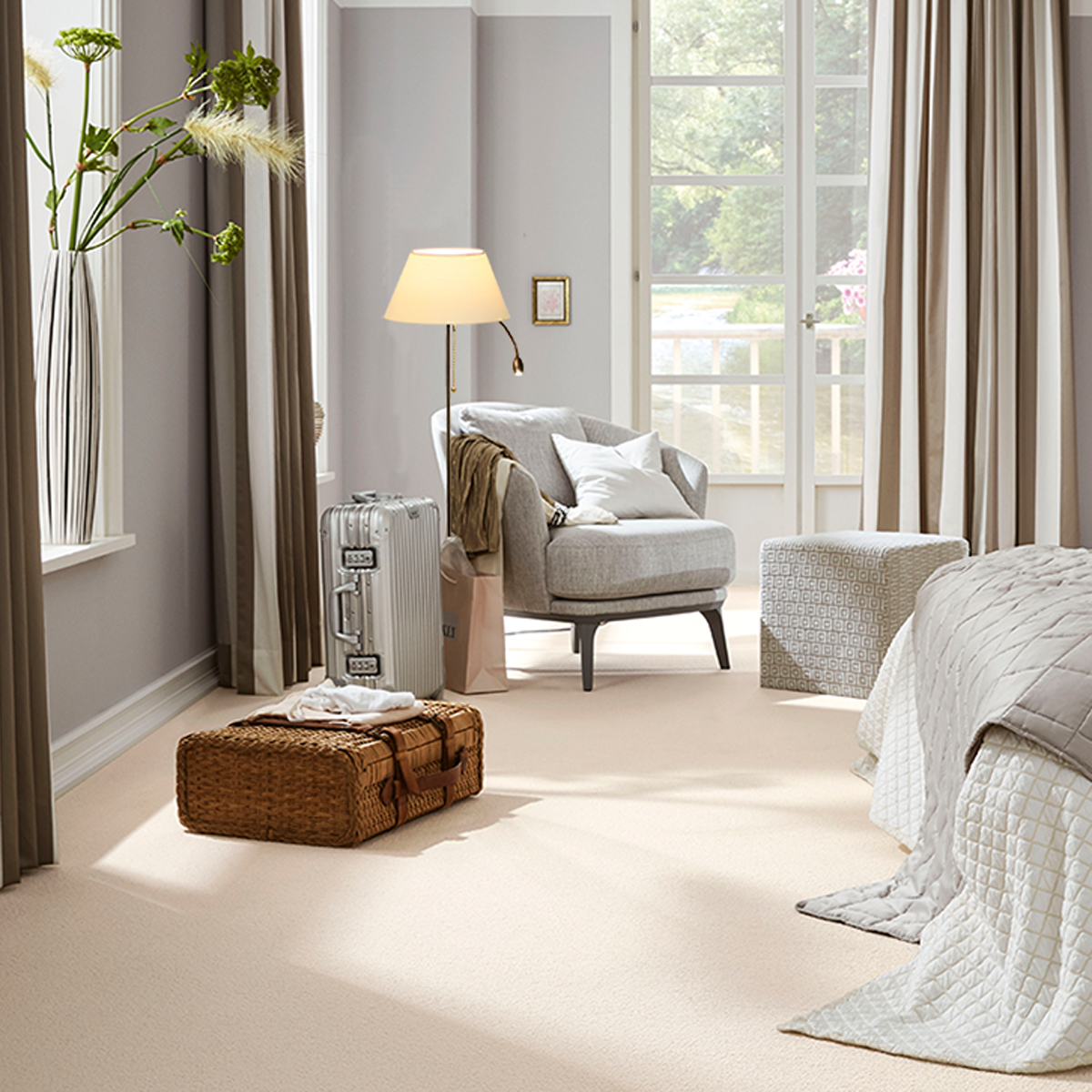 Menzel Living Standleuchte Eisen braun schwarz E27 mit LED Lesearm Flexarm mit Lampenschirm Strichlack Farbe nach Wahl