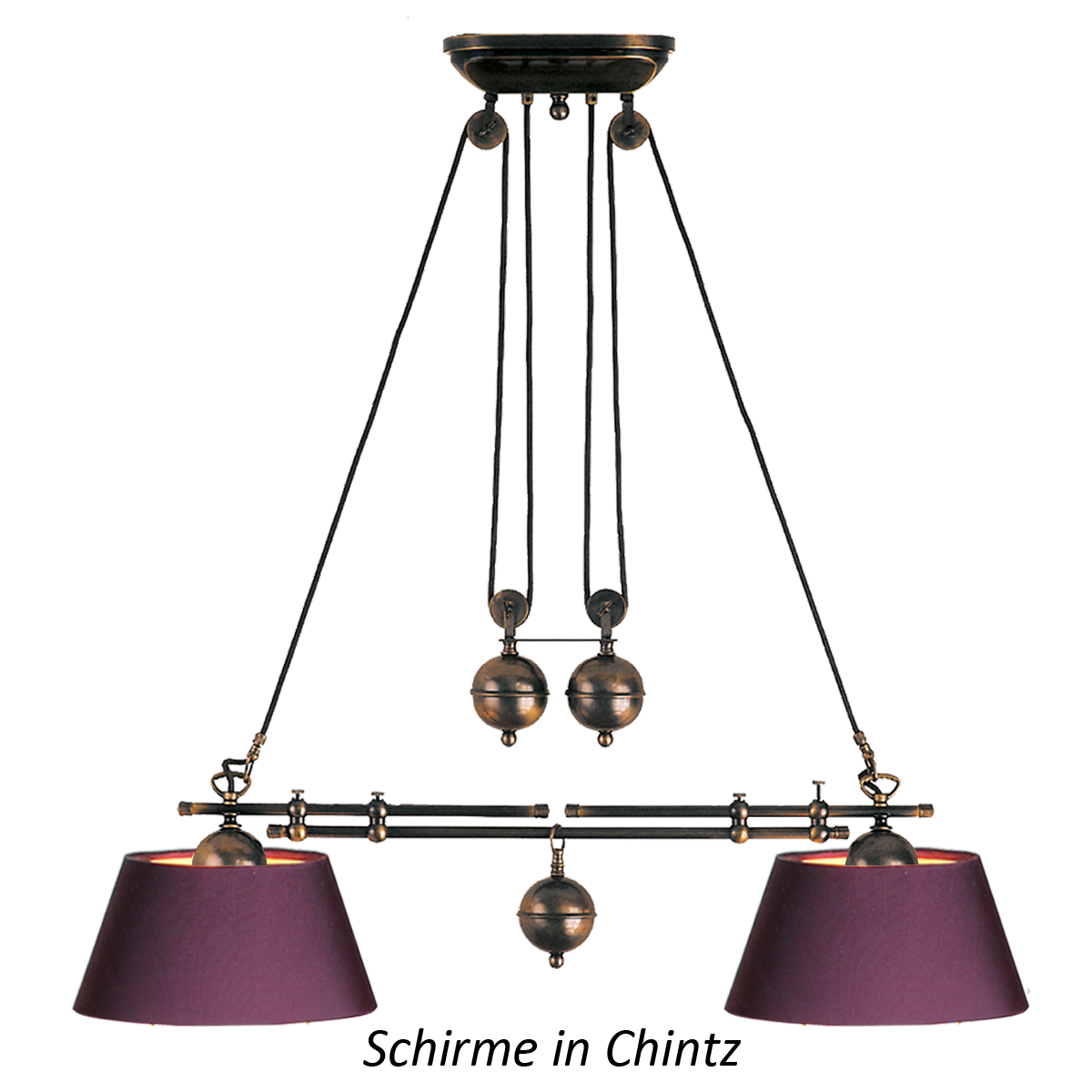 Anno 1900 Zugleuchte höhenverstellbares Esstisch Doppelpendel in Höhe und Breite verstellbar Lampenschirm in Strichlack nach Wahl