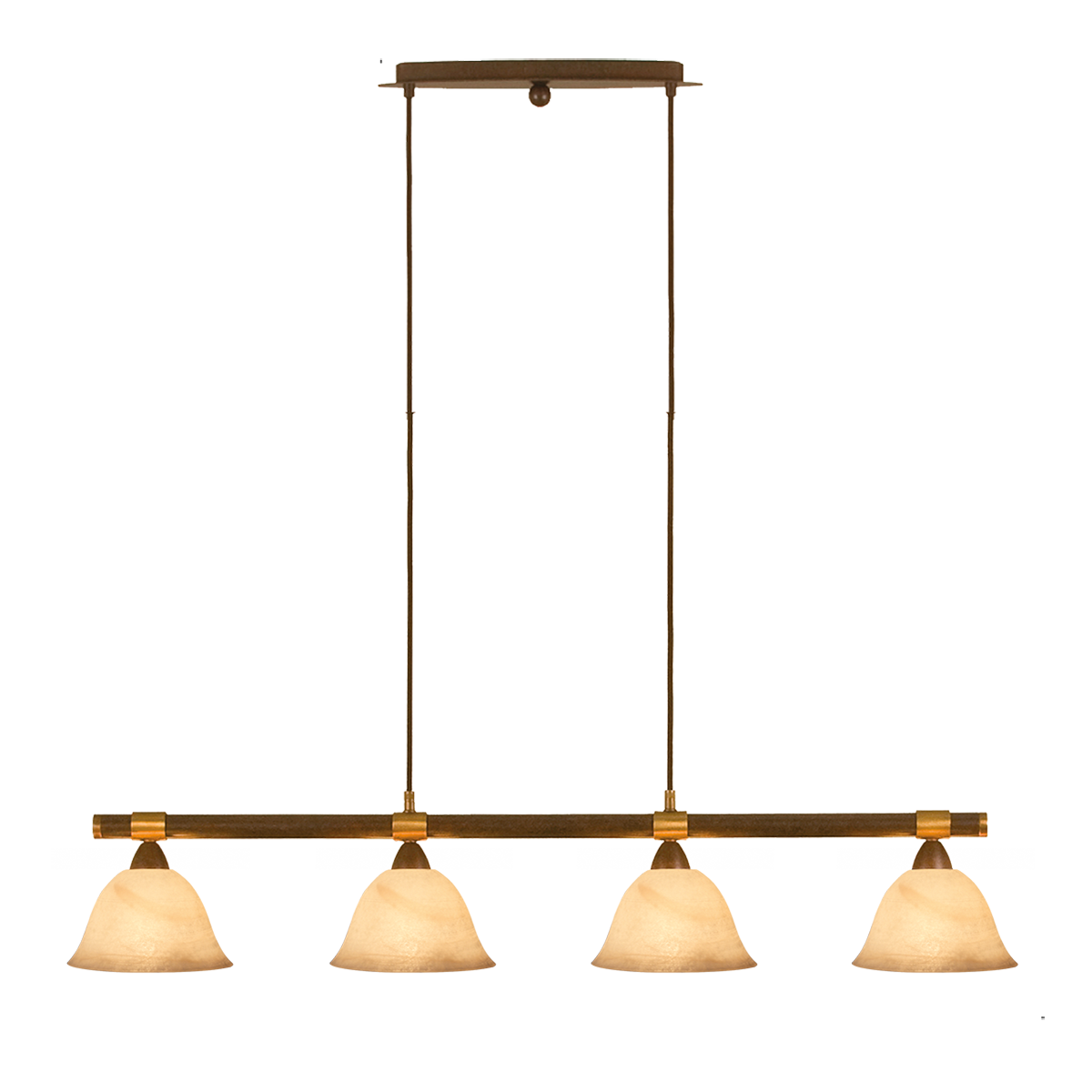 Balken 4 x E14, L=84cm, Eisen  braun-schwarz, Messing antik, incl.Schirme oder Gläser