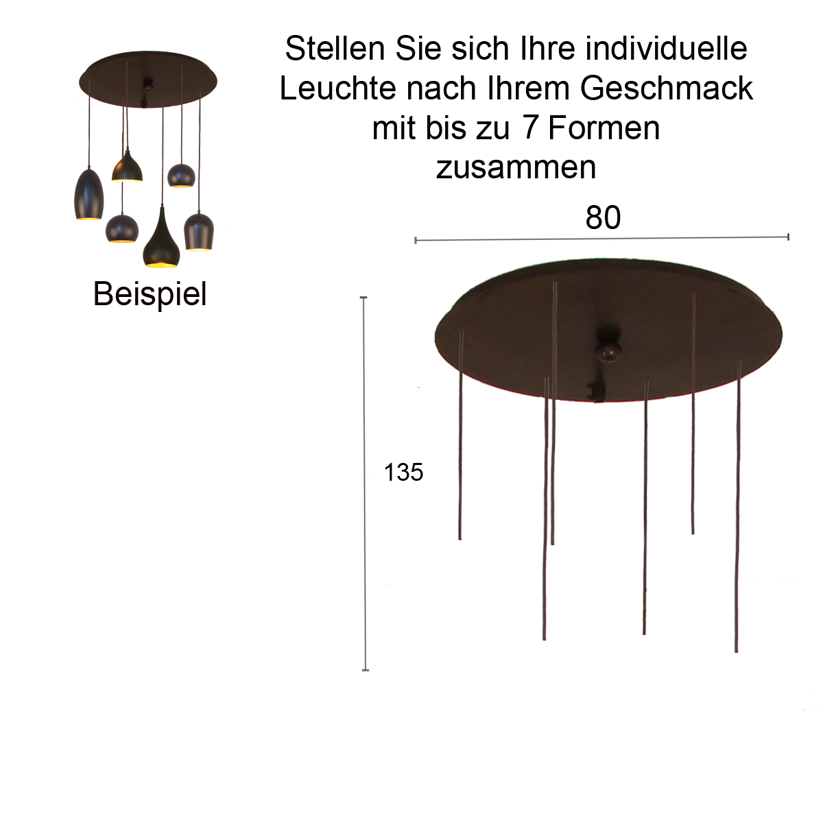 Menzel SOLO  runder Baldachin D=80cm für Gehänge frei bestückbar mit  Pendelformen, Farben wählbar