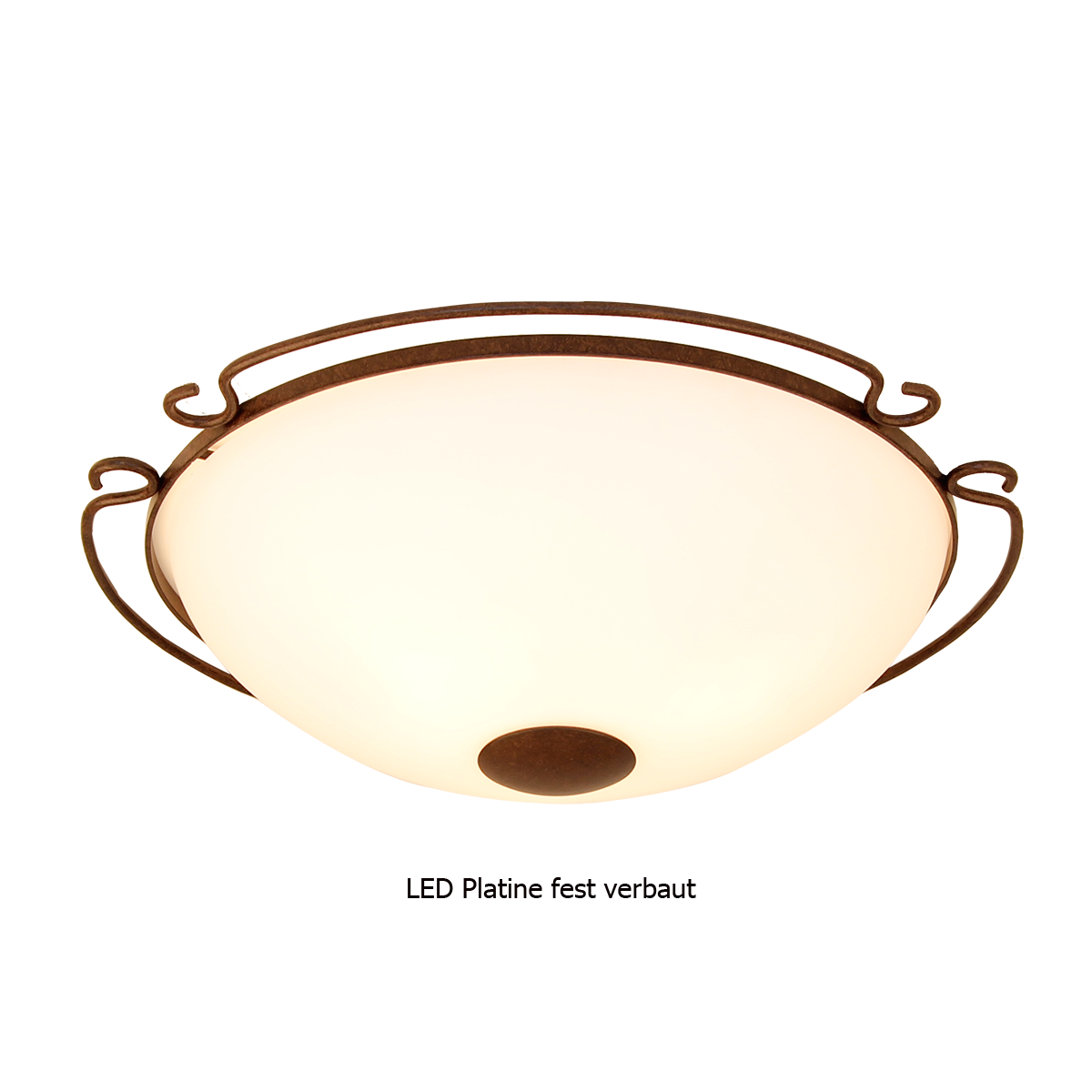 Pusta Deckenleuchte LED mit Zier Rand D=48cm Montur braun schwarz Leuchtenglas Opal weiß D=40cm für das Landhaus