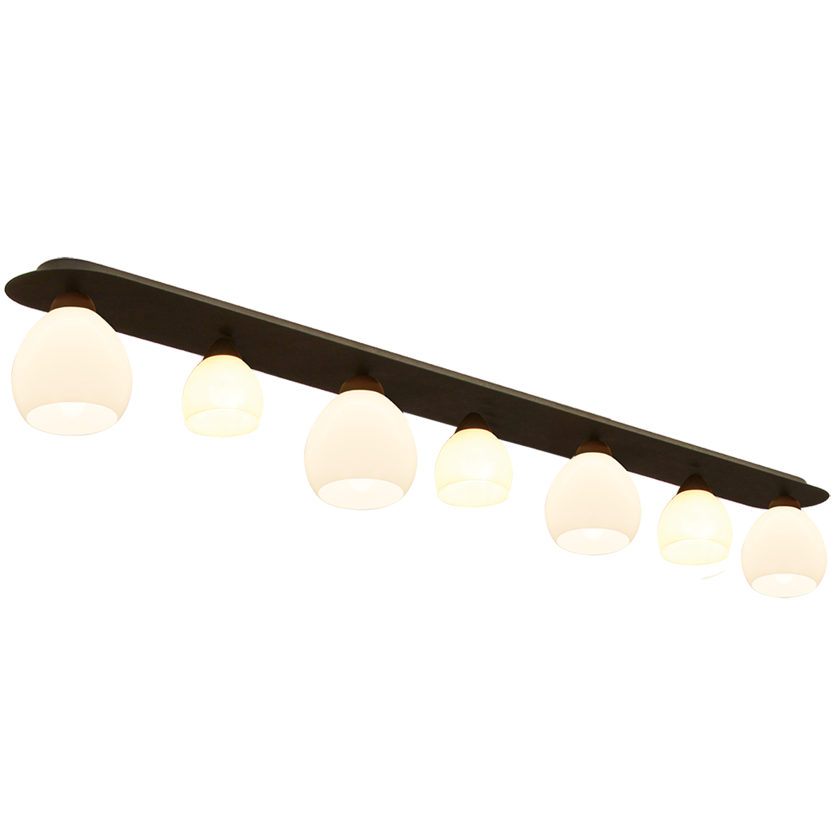 Menzel Pusta längliche Deckenleuchte L=120cm 7 flammig E14 + E27 Eisen braun schwarz mit Opal Glas für das Landhaus