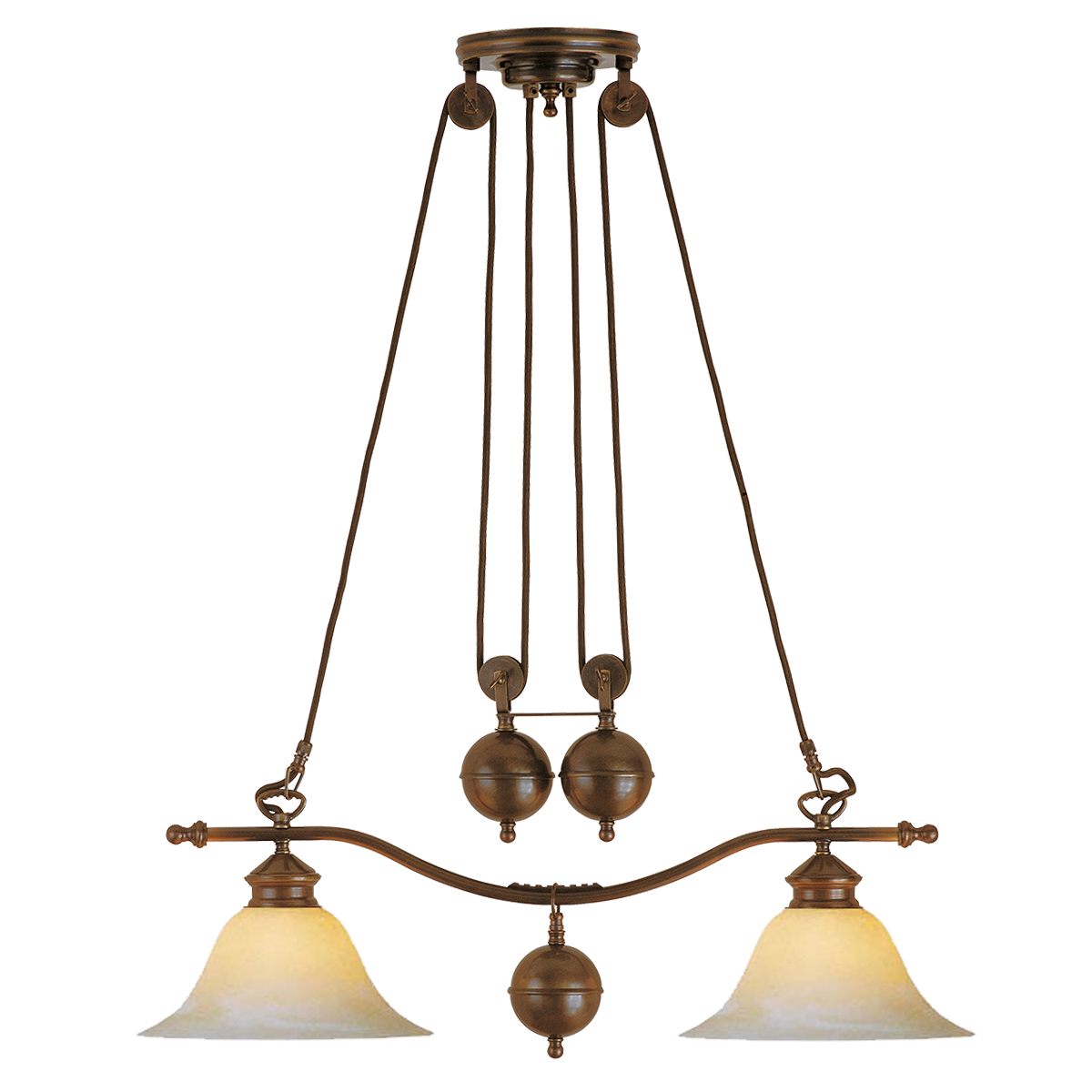 Anno 1900 Zugleuchte Esstisch Hängeleuchte in Messing ist in der Höhe verstellbar Lampenschirm Rauchglas Scavo