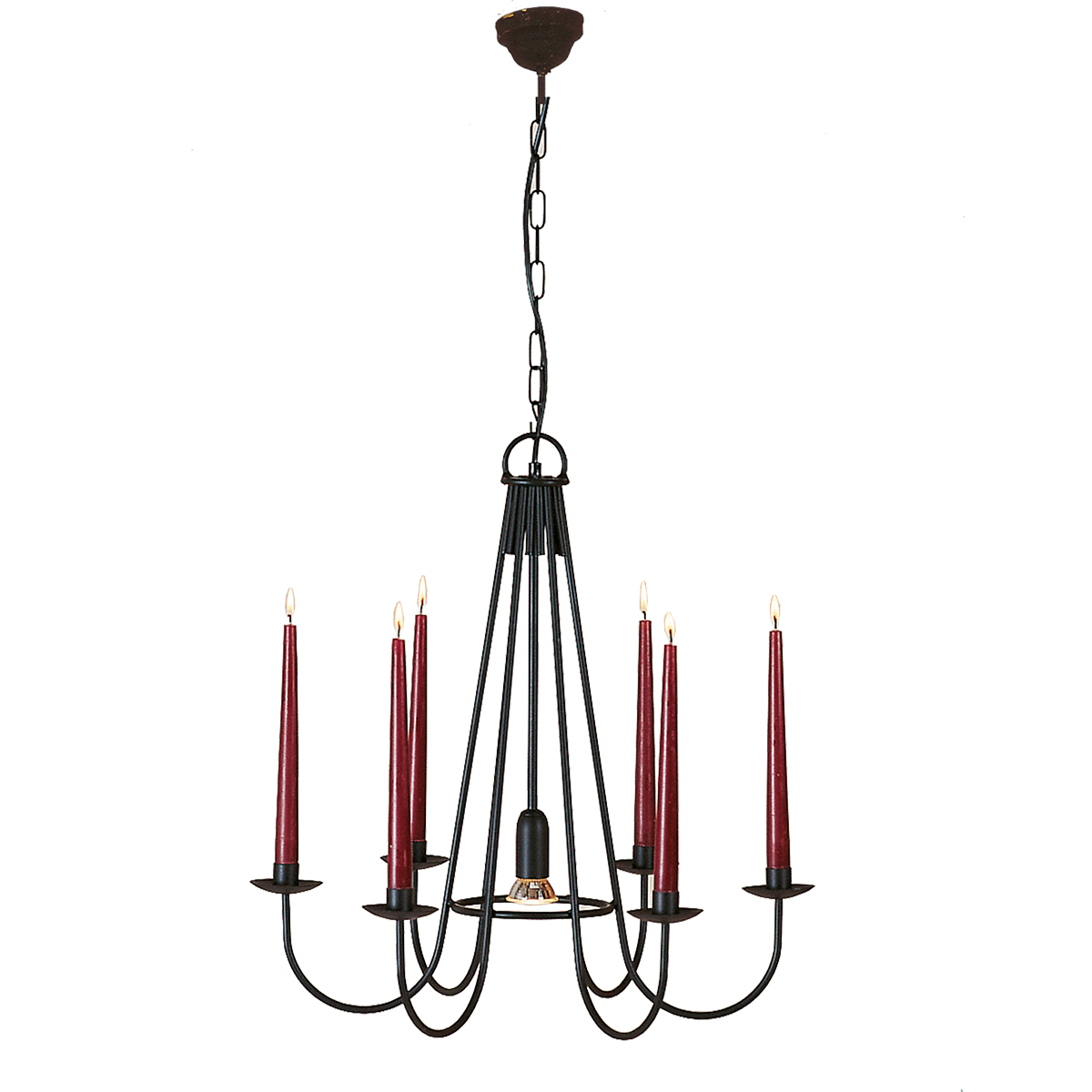 Country Kerzen Krone Eisen schwarz mit 6 Kerzenhalter mit Unterlicht GU10