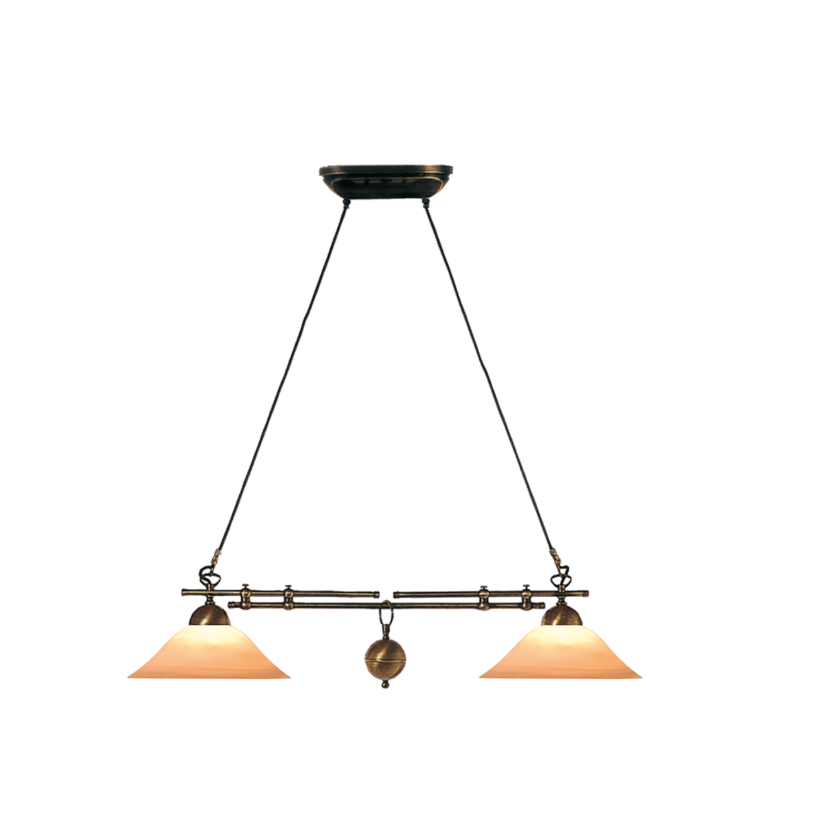 Menzel Anno 1900 Balken E27, Rauchglas D=30cm, in der Breite verstellbar Messing brüniert Menzel Anno 1900 Balken E27, Rauchglas D=30cm, in der Breite verstellbar Messing brüniert