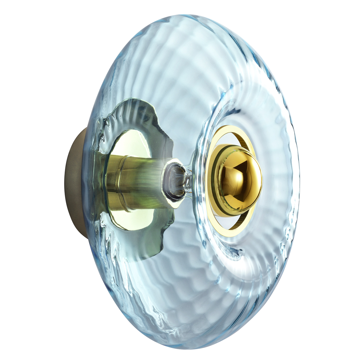 Wandleuchte, 1x E27, LM inkl., Kopfspiegel gold, 15W, Aquamarinblau, Montur gold