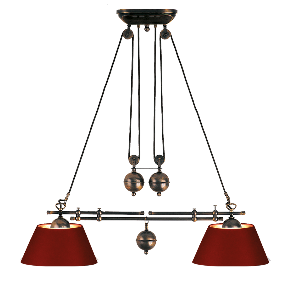 Anno 1900 Zugleuchte Esstisch Hängeleuchte in Messing ist in Höhe und Breite verstellbar Lampenschirm in Strichlack