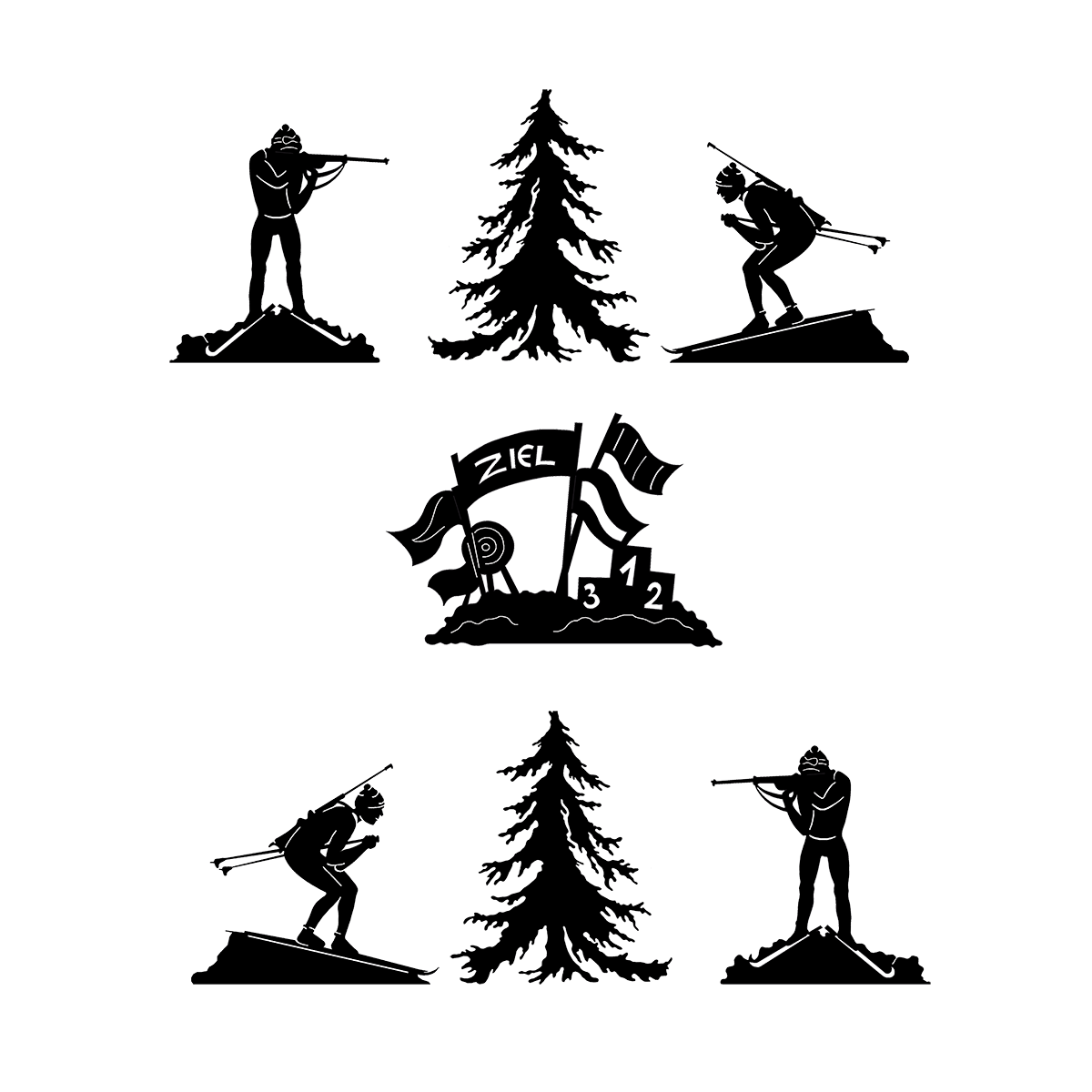 Menzel Themen Motivgruppe BIATHLON A7: Läufer, Schütze, Ziel, Tanne für Magnetleiste
