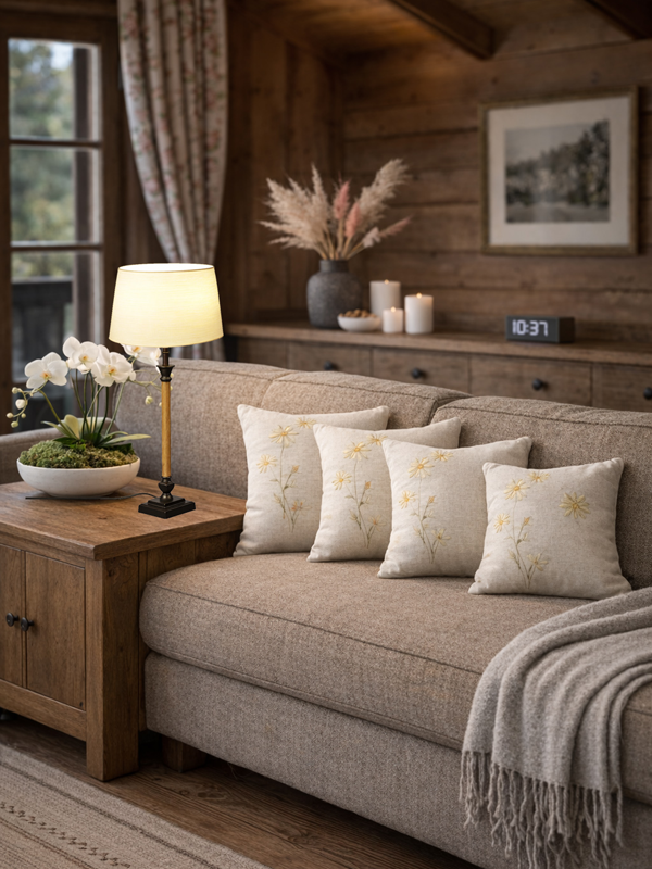 Menzel Tischleuchte Aurelia 48, Sockel, brüniert od. Chrom / Holz Stab, H=48cm, Schirm O V A L Strichlack