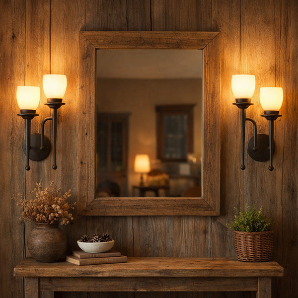 Menzel Chalet Wandleuchten E14, Glas nach Wahl, geschmiedet braun-schwarz links hoch