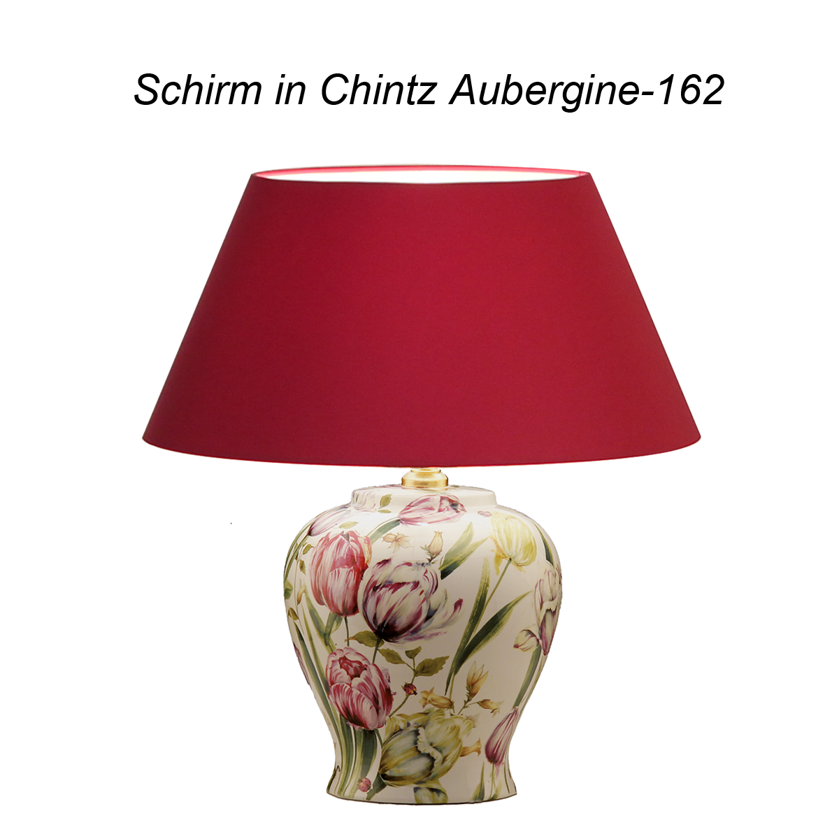 Menzel Living Keramik Tischleuchte 3 Vasenleuchte Keramik mit Dekor Tulpe Lampenschirm D=45cm Chintz Farbe nach Wahl