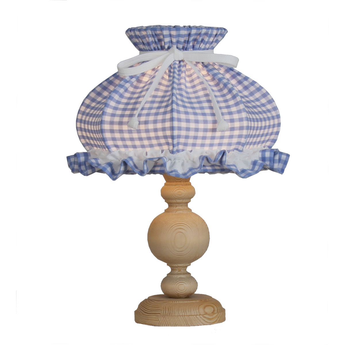 Menzel Landhaus Tischleuchte 25, hell gebeizt mit Stoffschirm Karo blau
