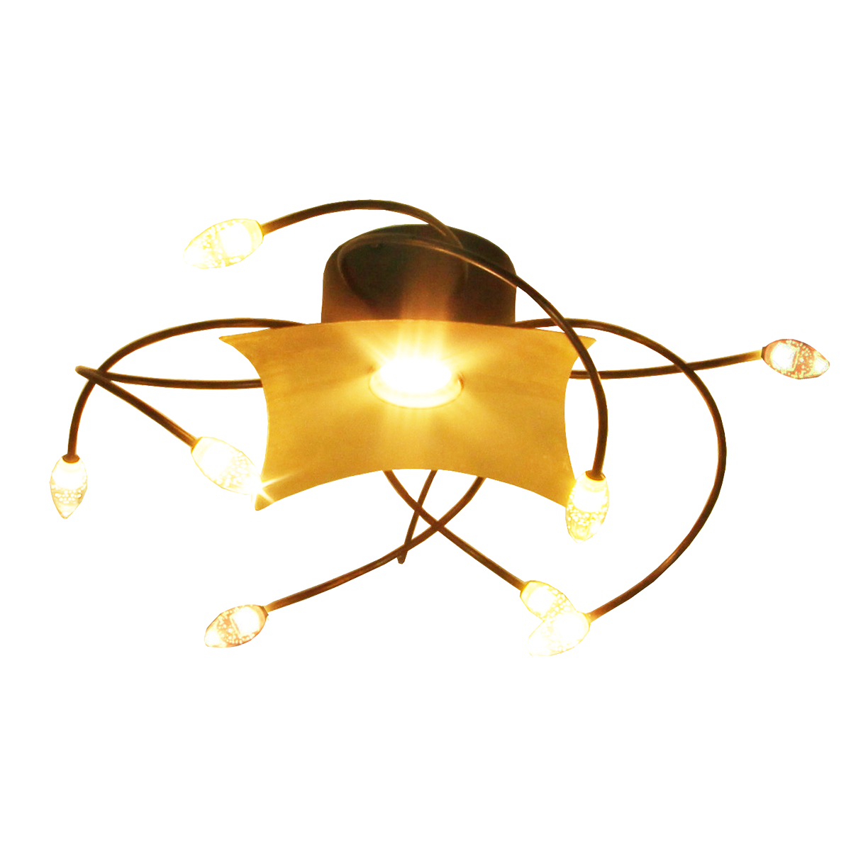 Donna LED Deckenleuchte mit 8 LED Glastropfen und Unterlicht GU10 Eisen braun schwarz Blattgold